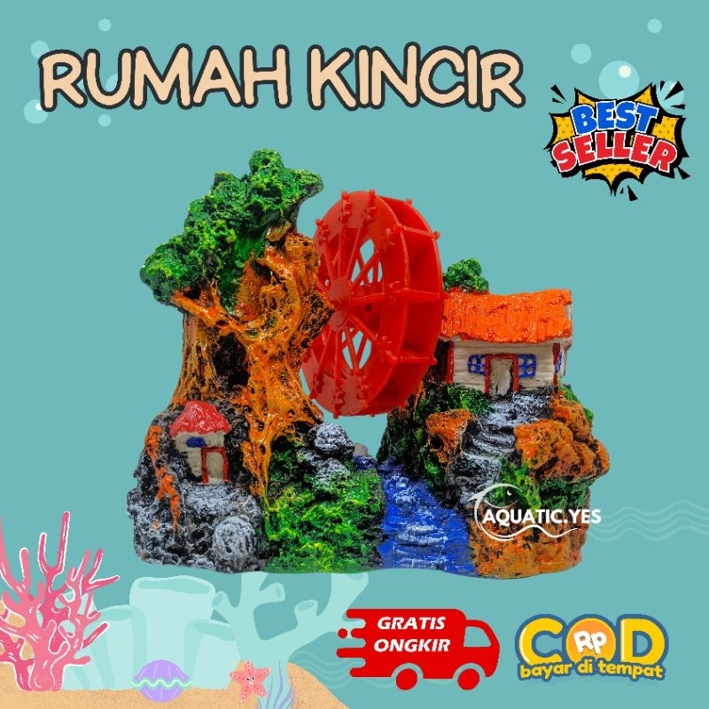 hiasan aquarium rumah kincir , ornamen aquarium rumah kincir, hiasan aquarium resin