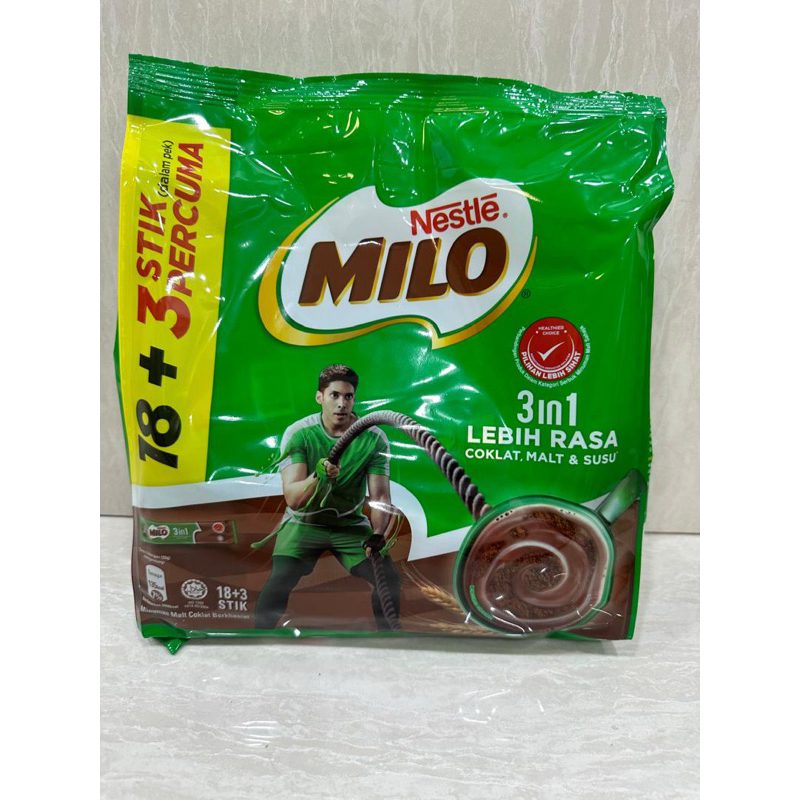 

MILO 3IN1 NESTLE 18SACHET ACTIVE-GO BUBUK MALT COKLAT ( 18s + 3s )