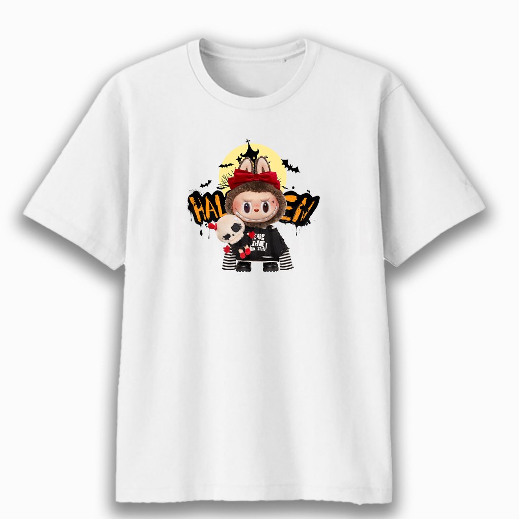 baju distro,baju labubu helloween,koas lengan pendek,baju koas kekinian,ukuran M,L,XL,XXL