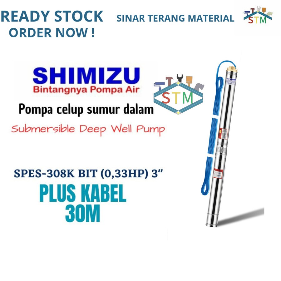 Submersible Pump SHIMIZU 0,33HP 3" SPES-308K BIT + Kabel/Pompa Satelit