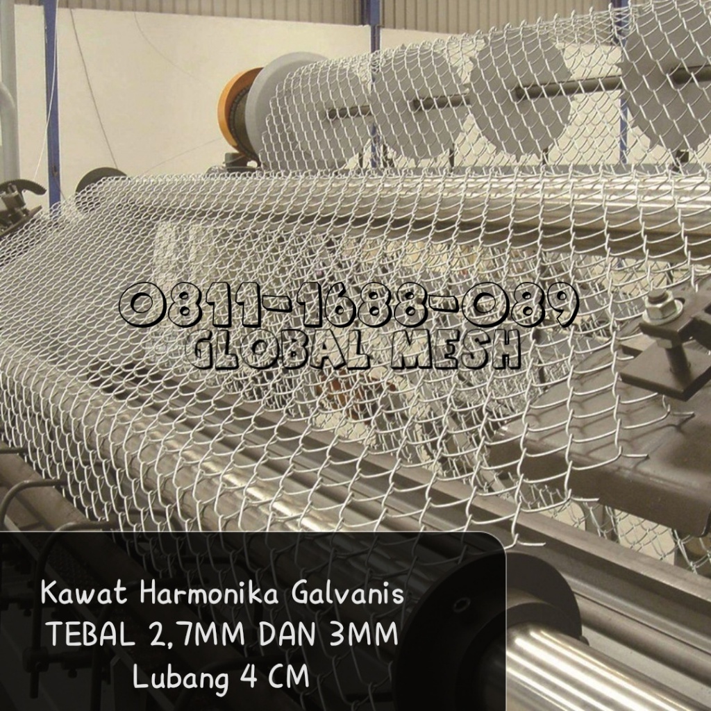 Kawat Pagar Harmonika Galvanis Tebal Kawat 2,7 mm dan 3 mm Lubang 4 CM