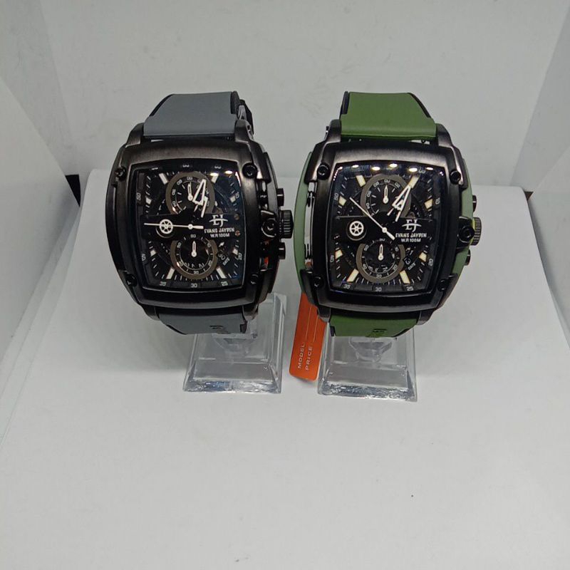 Jam Tangan Evans Jayden Kaca SAPPHIRE Crono (EJ-9553) Model Sport Persegi Tali karet (Original)