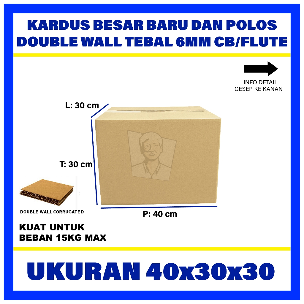 

Kardus Box Karton Packing Polos 40x30x30 Double Wall