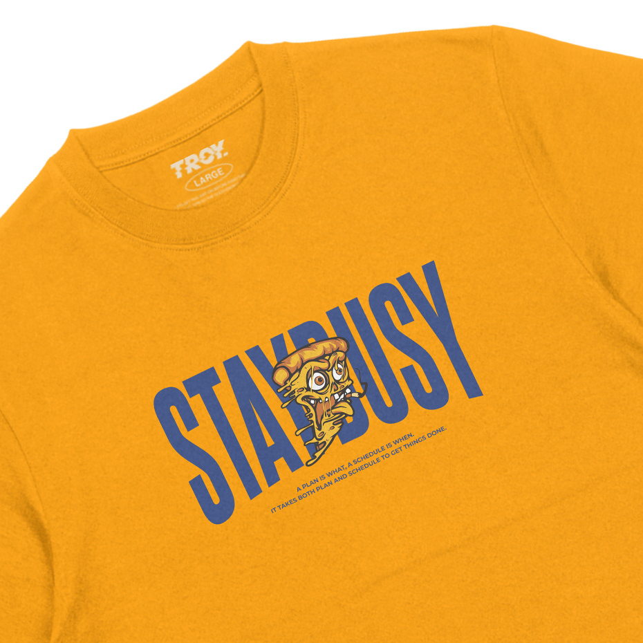 Troy Company Tshirt Yellow Mustard Busy Pizza - Kaos Lengan Pendek Kaos Kuning Mustard MTD 2737