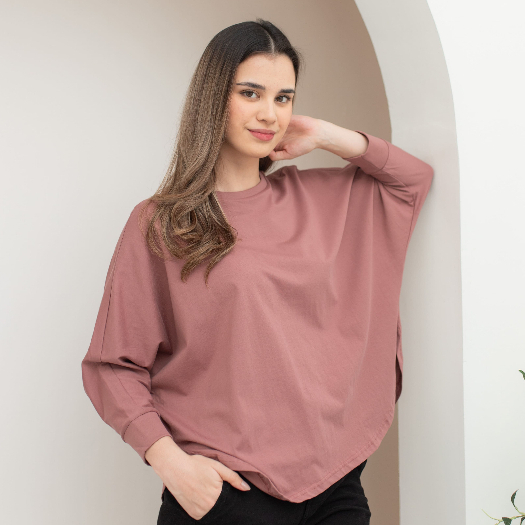 RILLEY - Kaos Polos Alika | Kaos Polos Wanita Batwing| Baju Lengan Panjang Cewek Perempuan Wanita