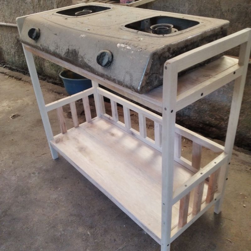 Rak galon 2 tingkat rak Magicom kayu susun serbaguna MEJA KOMPOR KAYU DAPUR