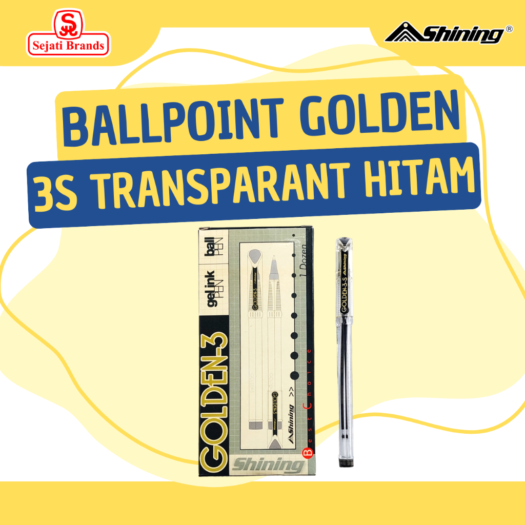 

SHINING Pulpen Golden 3S Transparant Hitam-Ballpoint Tinta Hitam 1 LSN