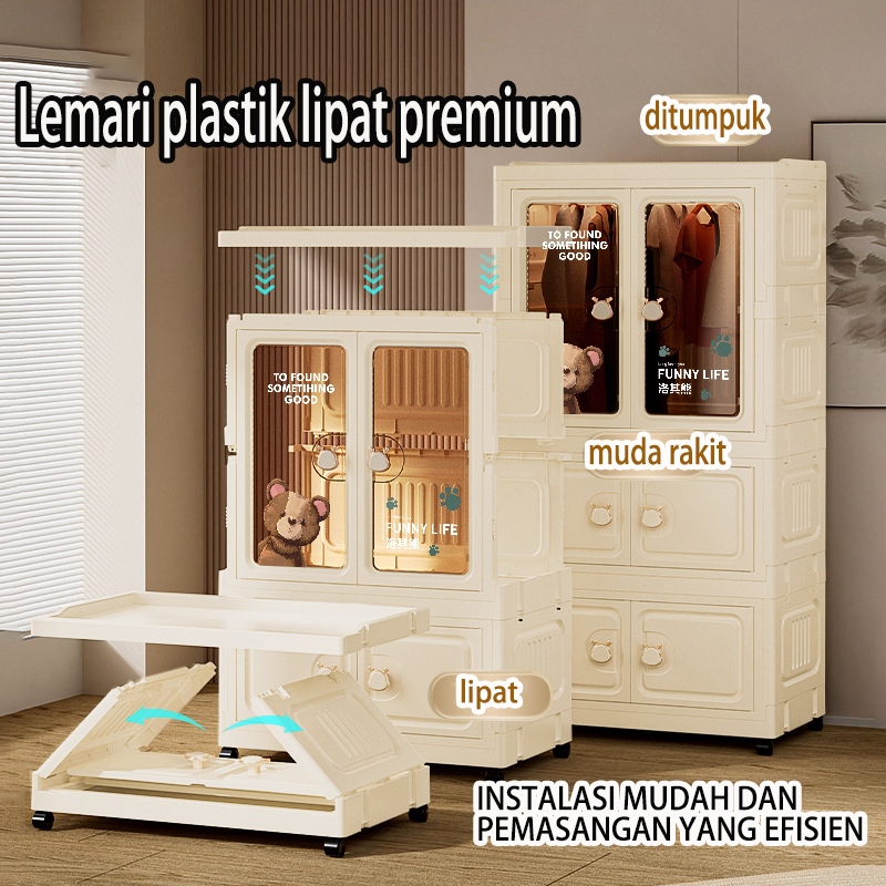 Lemari plastik lipat/Rak Kabinet Plastik Lipat/Lemari plastik lipat premium/Lemari Baju Wardrobe Pin