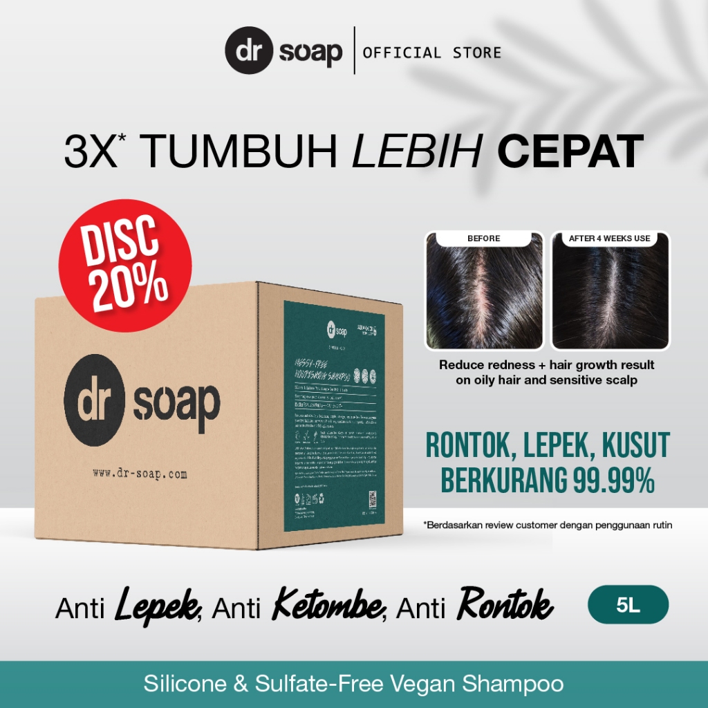 dr soap Messy-free Nourishing Shampoo (Infusion) Refill 5 Liter | Sampo Rambut Virgin Anti Rontok, A