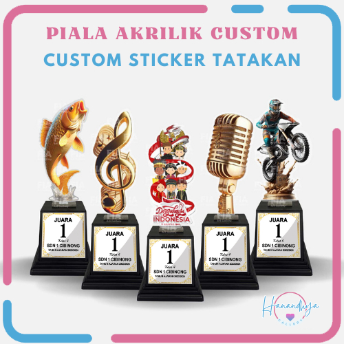 Piala Akrilik Custom Sticker Tatakan Souvenir Hadiah Kemerdekaan Agustusan, Ikan Mas / Carp, Motocro