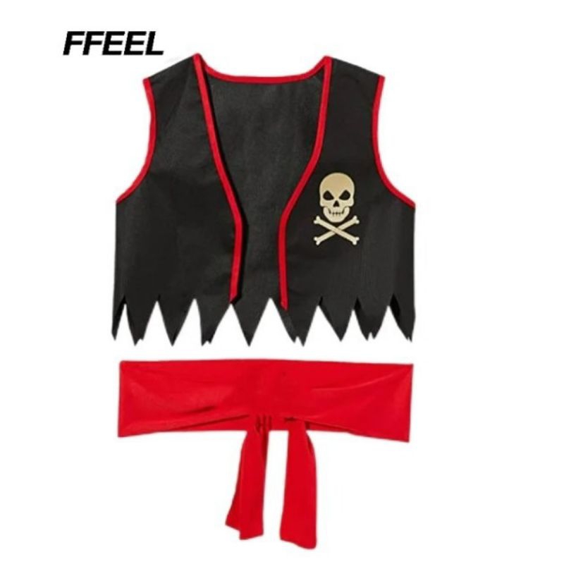 Rompi Bajak Laut Flanel Rompi Bajak Laut list Merah Kostum Halloween Anak dewasa