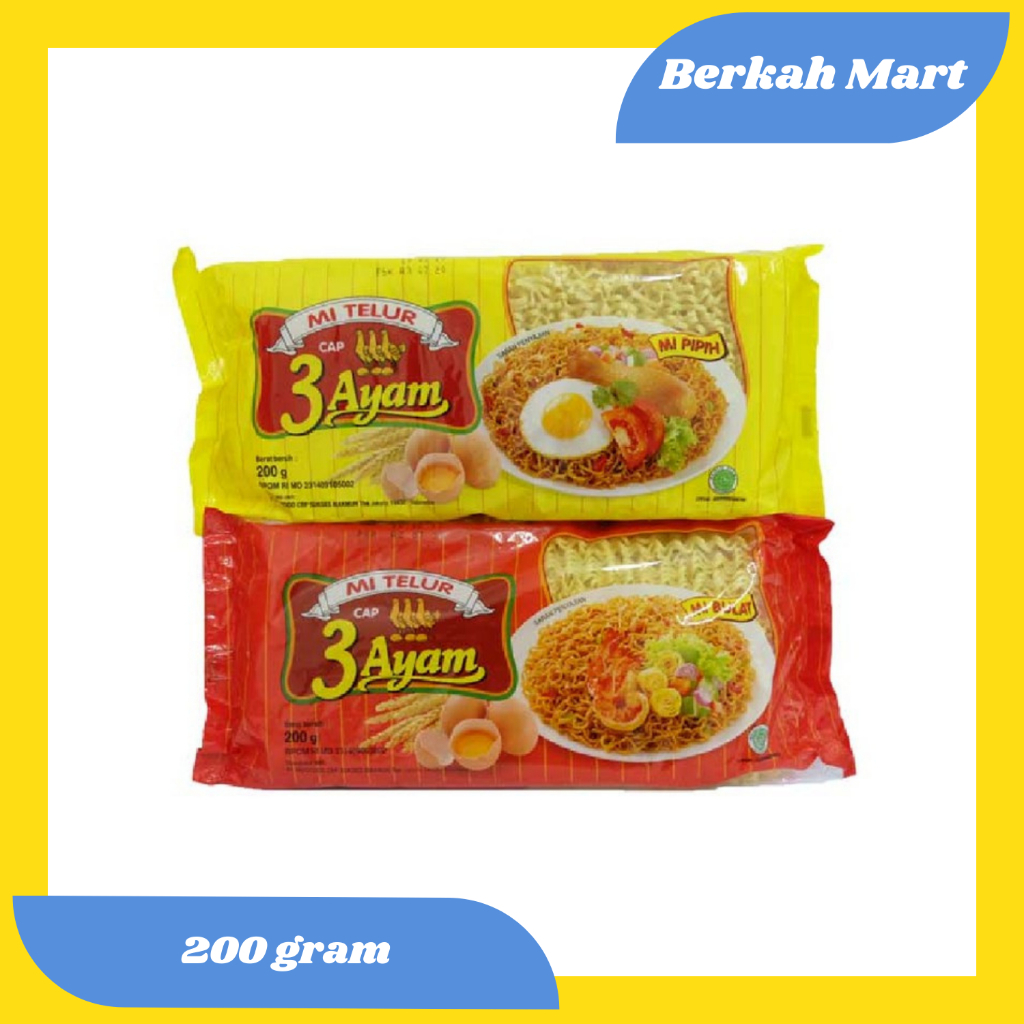 

MIE TELUR CAP 3 AYAM (TERSEDIA JENIS MIE GEPENG & BULAT) 200 GR