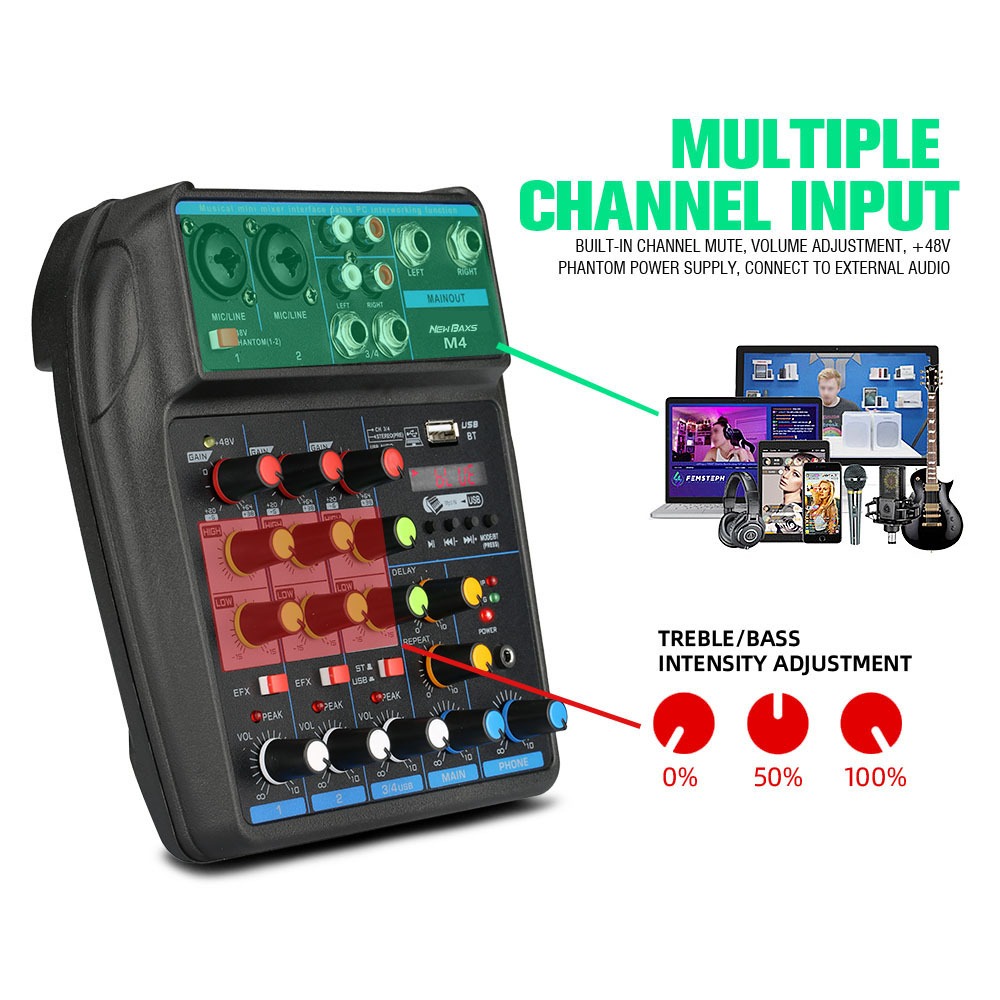 New Baxs M4/M4G Audio Mixer Suara Kecil 4 Channel Mixer Audio Murah Meriah Bekas Saluran Built-In