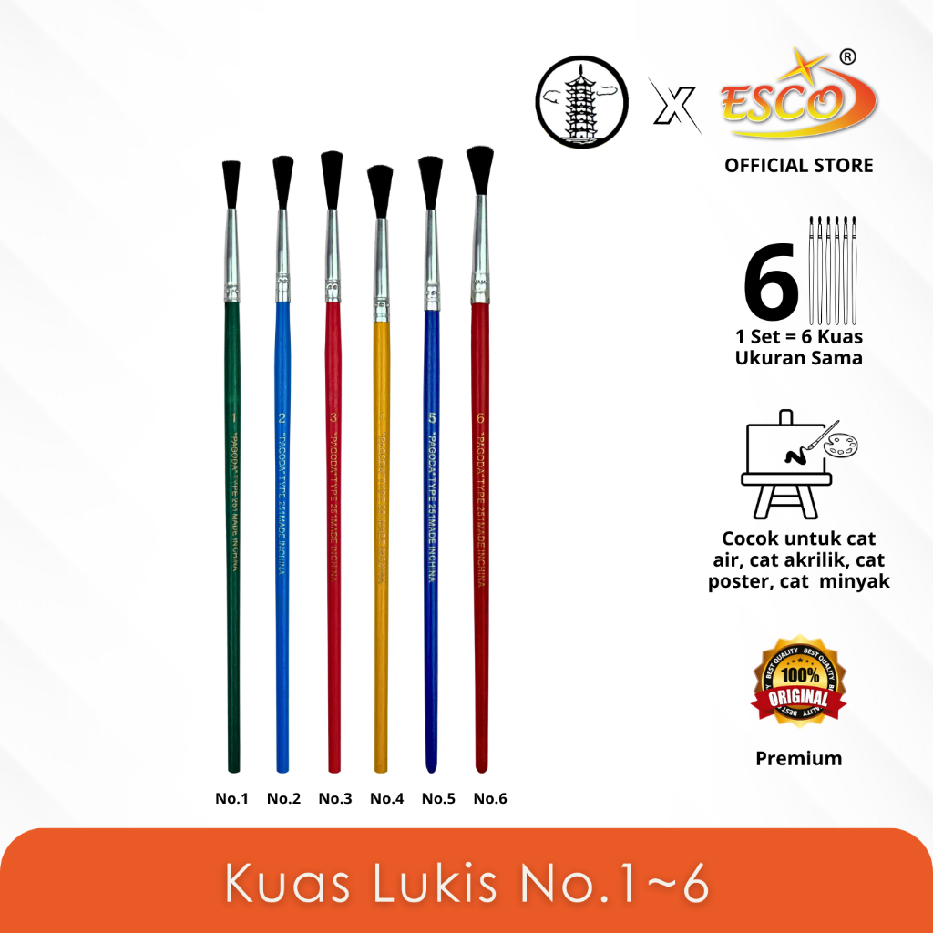 

ESCO >< PAGODA Kuas Cat Lukis / Kuas Cat Air / Kuas Cat Akrilik / Brush Set 251 ~ 256