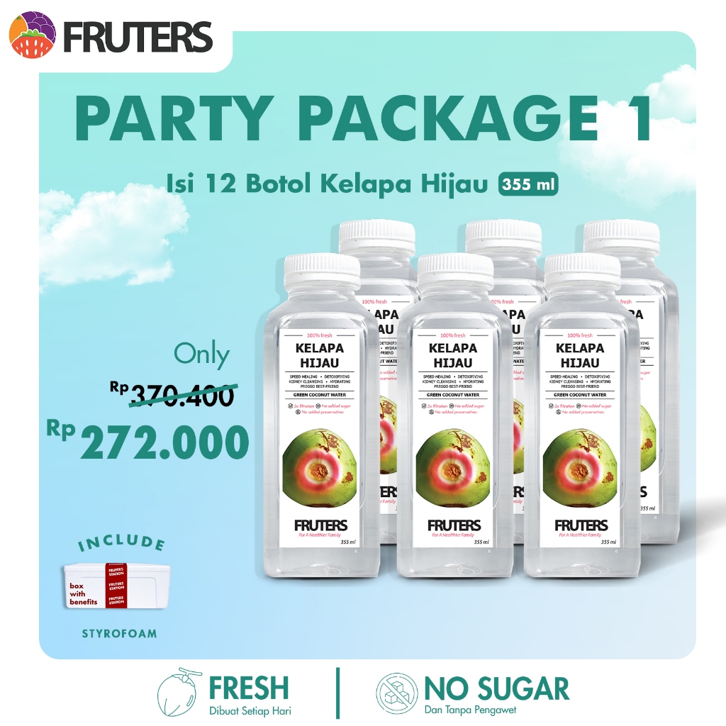 

Party Package-1 12 botol 355ml Air Kelapa Hijau FRUTERSID