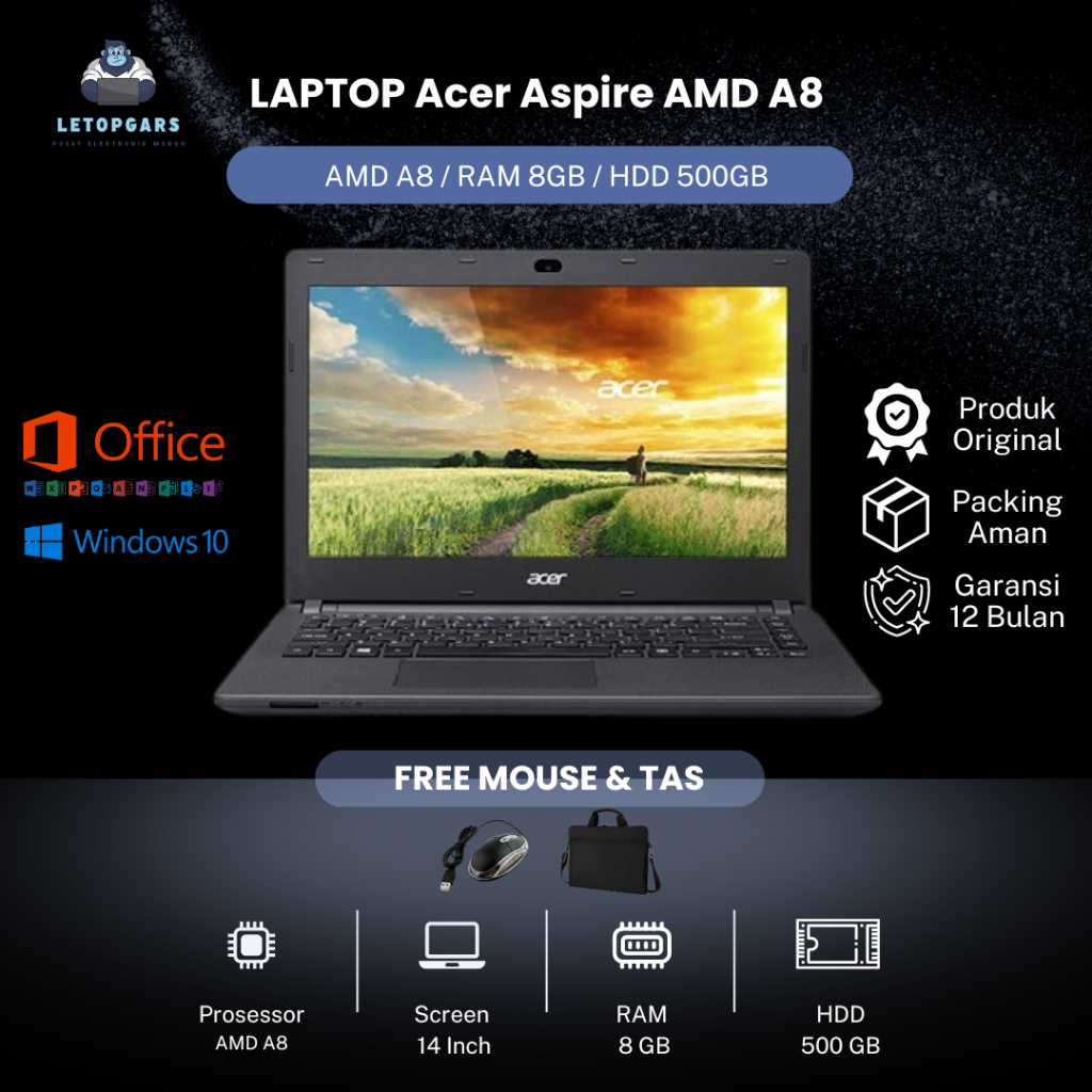 LAPTOP Acer Aspire AMD A8 / RAM 8GB / HDD 500GB