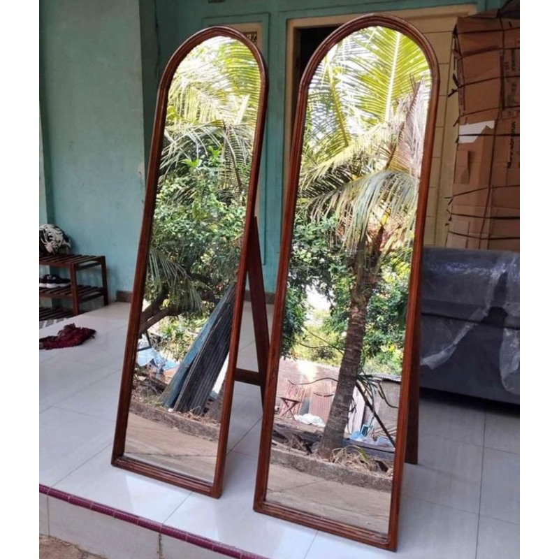 standing mirror cermin kaca kayu jati