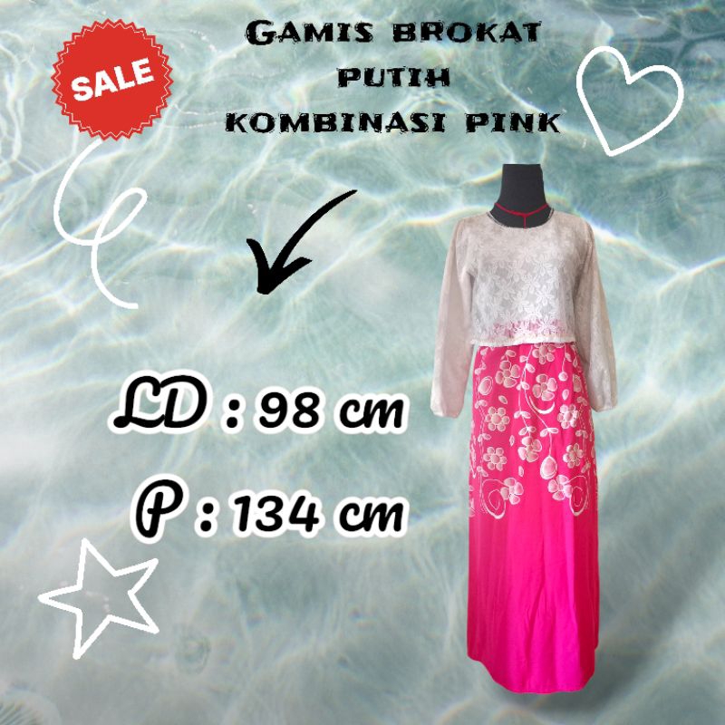 Gamis brokat putih kombinasi pink