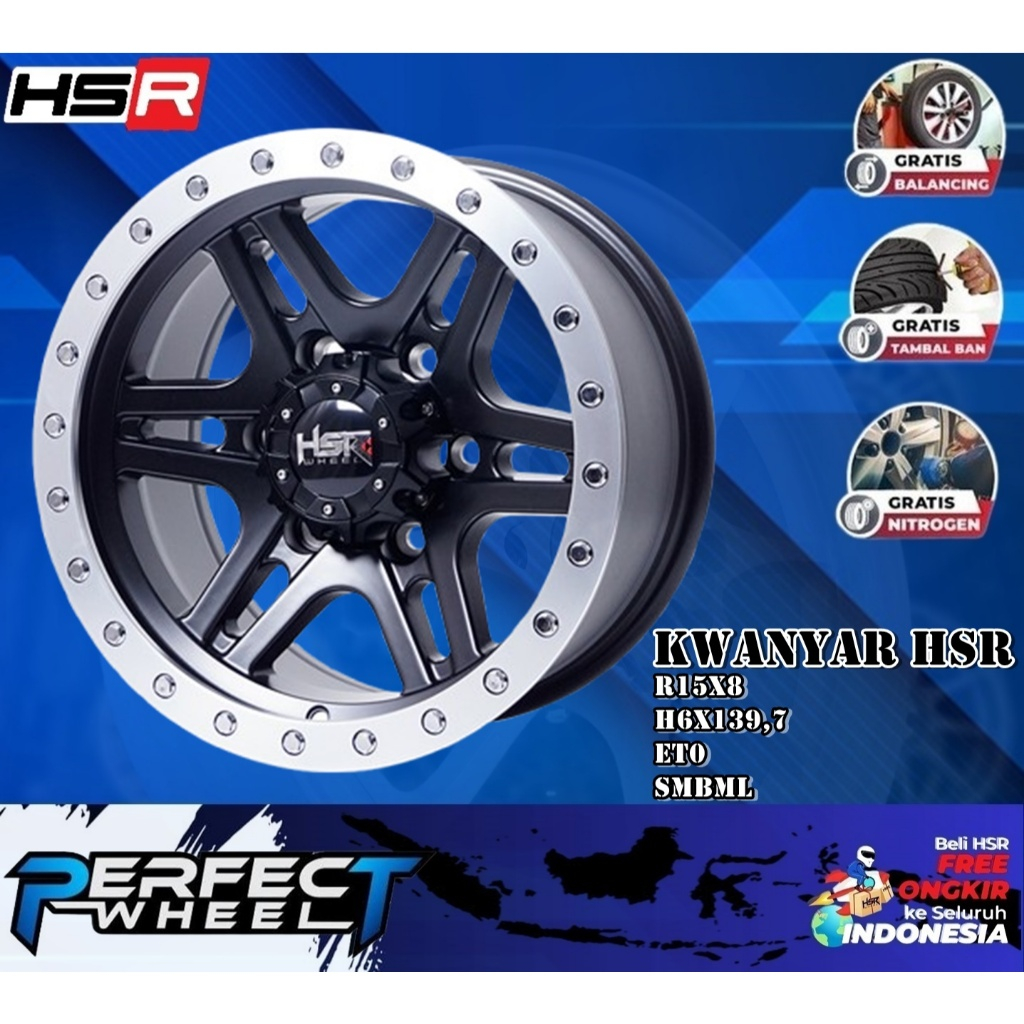 Velg Hsr Kwanyar R15 Lubang 6X139,7 Lebar 8 Velg Mobil Hilux Dobel,Blazer,Everest,Panther New