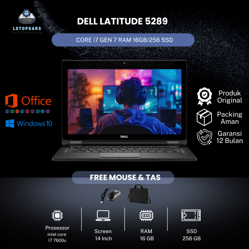 DELL LATITUDE 5289 RAM 16GB/256 SSD LAPTOP CORE i7 GEN 7