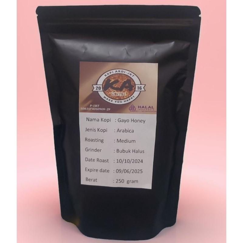 

Kopi Biji Roasting/Giling bubuk Arabica gayo Honey 250 Gram Halal dan berijin