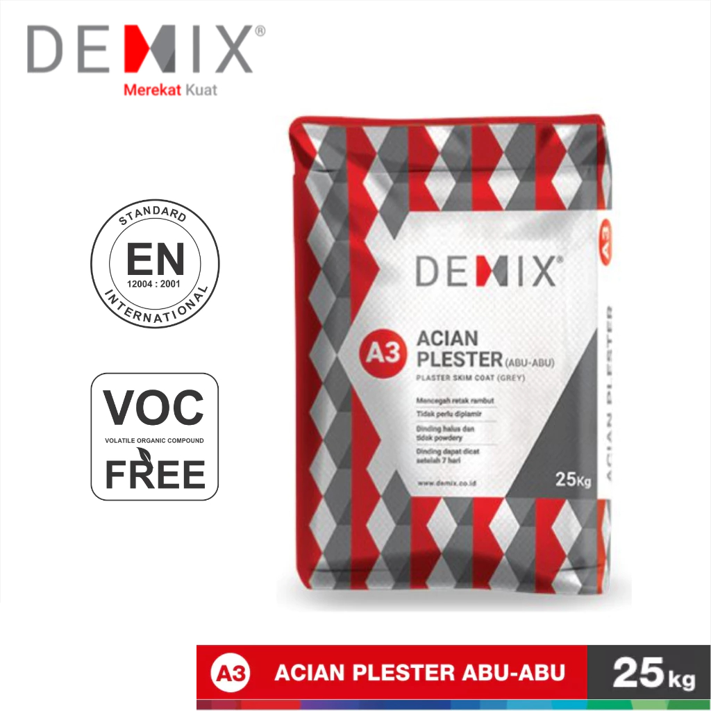 Semen Instan DEMIX A3 Acian Plester Abu-Abu Mortar Instant Cement Plesteran