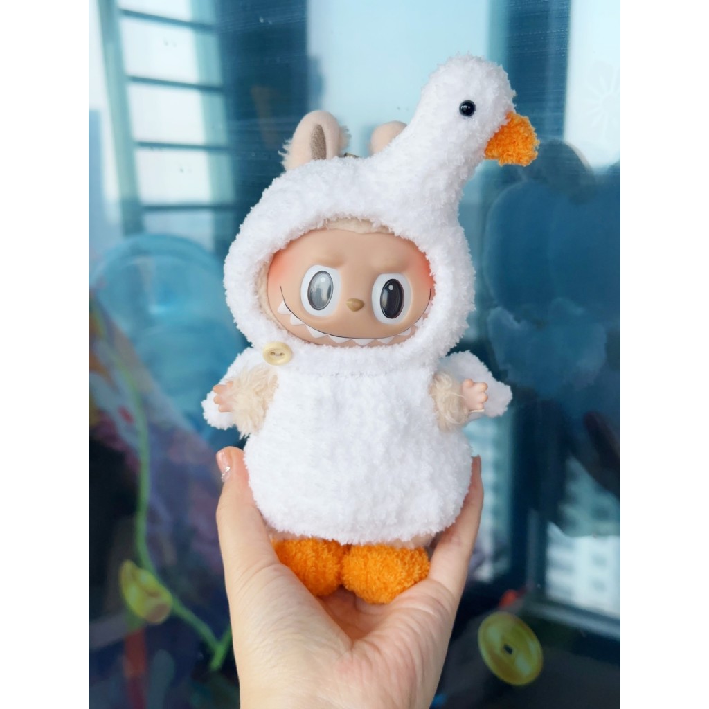 Got Baju Labubu 17Cm Vinyl Face Plusie  Model "White Swan" Accessories Labubu Ready Bahan Halus Topi Terbuka Baju Boneka Lisa Choice