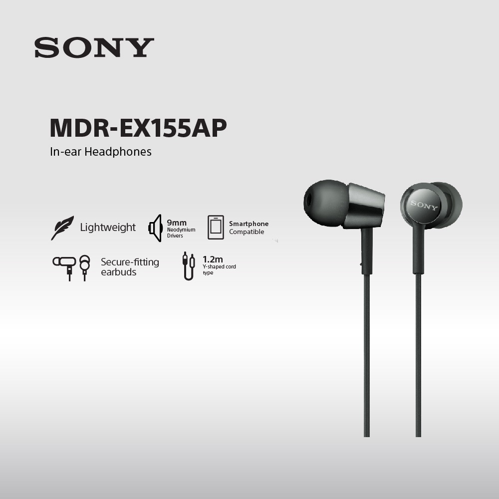 Earphone Sony MDR-EX155AP Handsfree Mass Model In-Ear - Black SONY  Headset Headphone Original