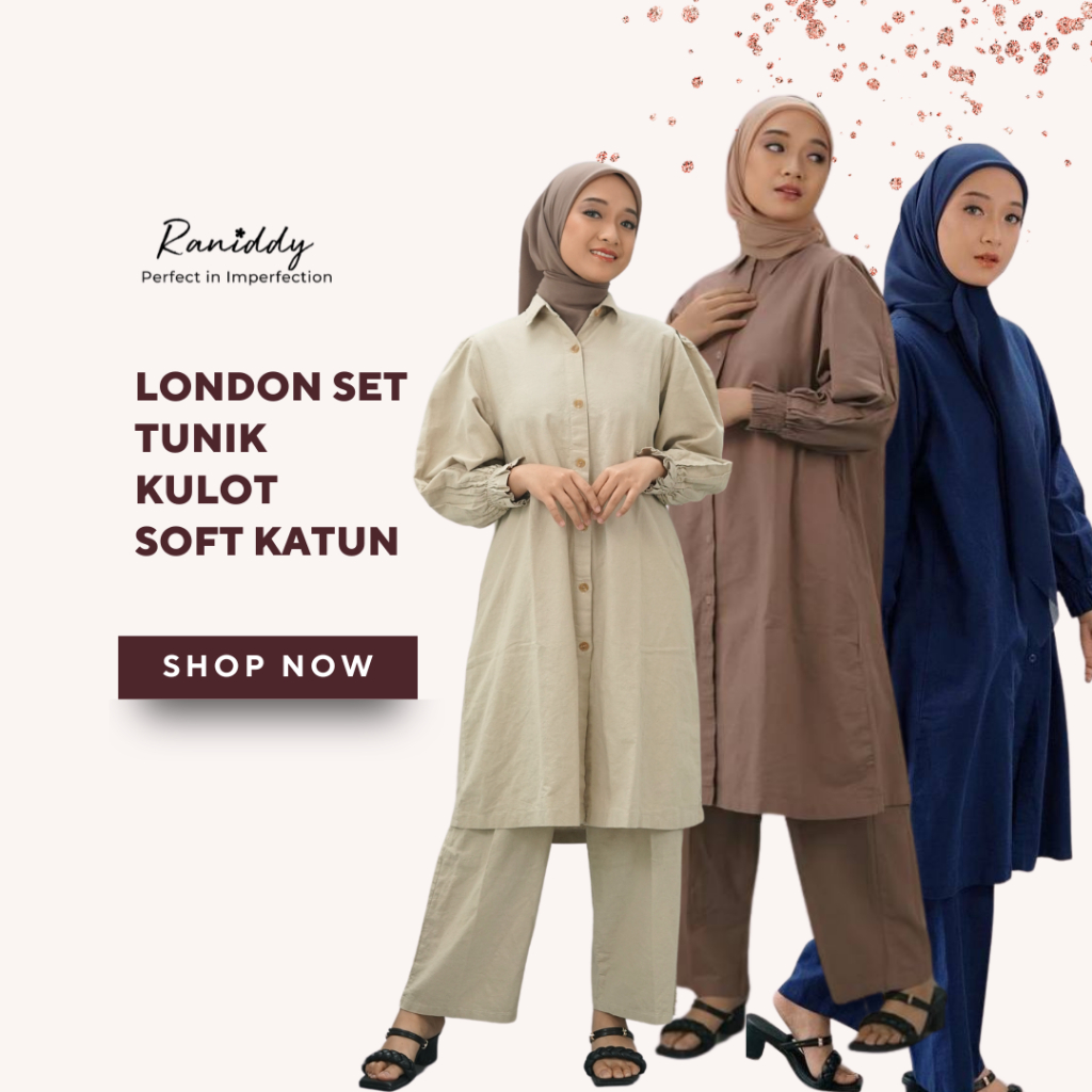 LONDON SET | One-set Tunik Kulot Katun Casual Puffy Setelan Outer