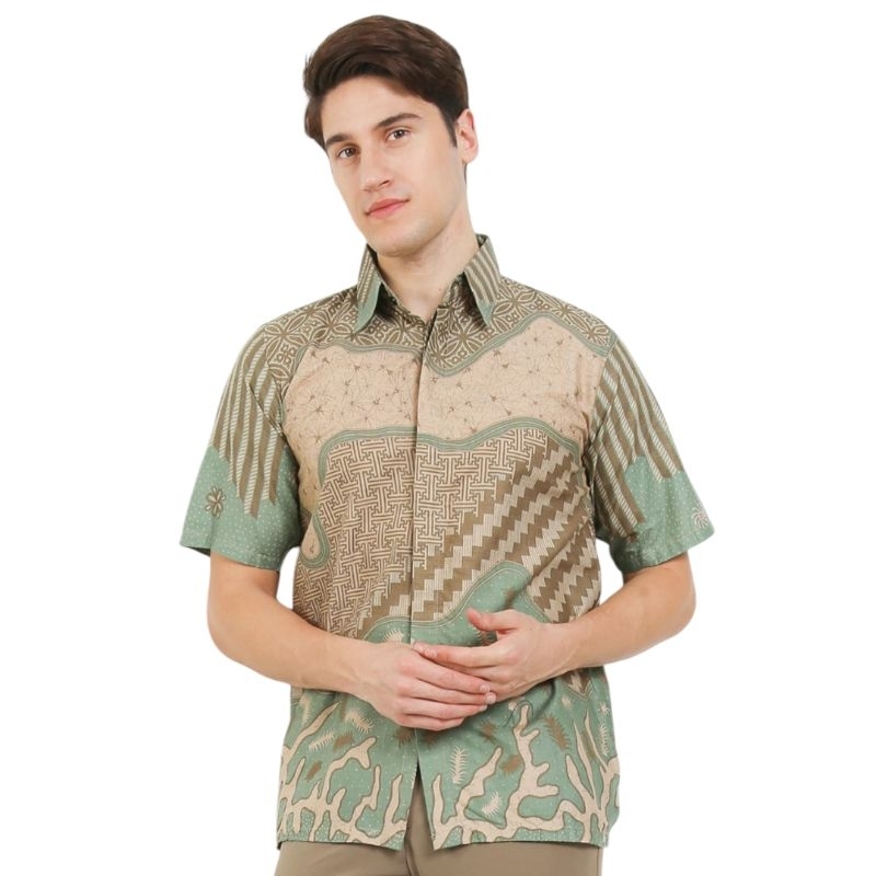 STRBTQ Kemeja Pria Batik Pendek INARA SAGE Batik Pria Lengan Pendek