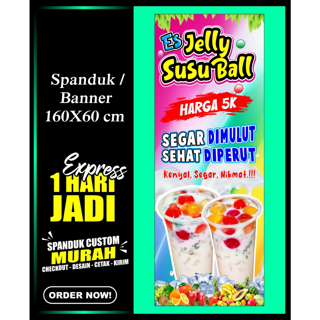 Banner ES JELLY BALL SUSU, Spanduk ES SUSU JELLY BALL 160x60 cm, COD / Banner ES JELLY BALL SUSU, Sp