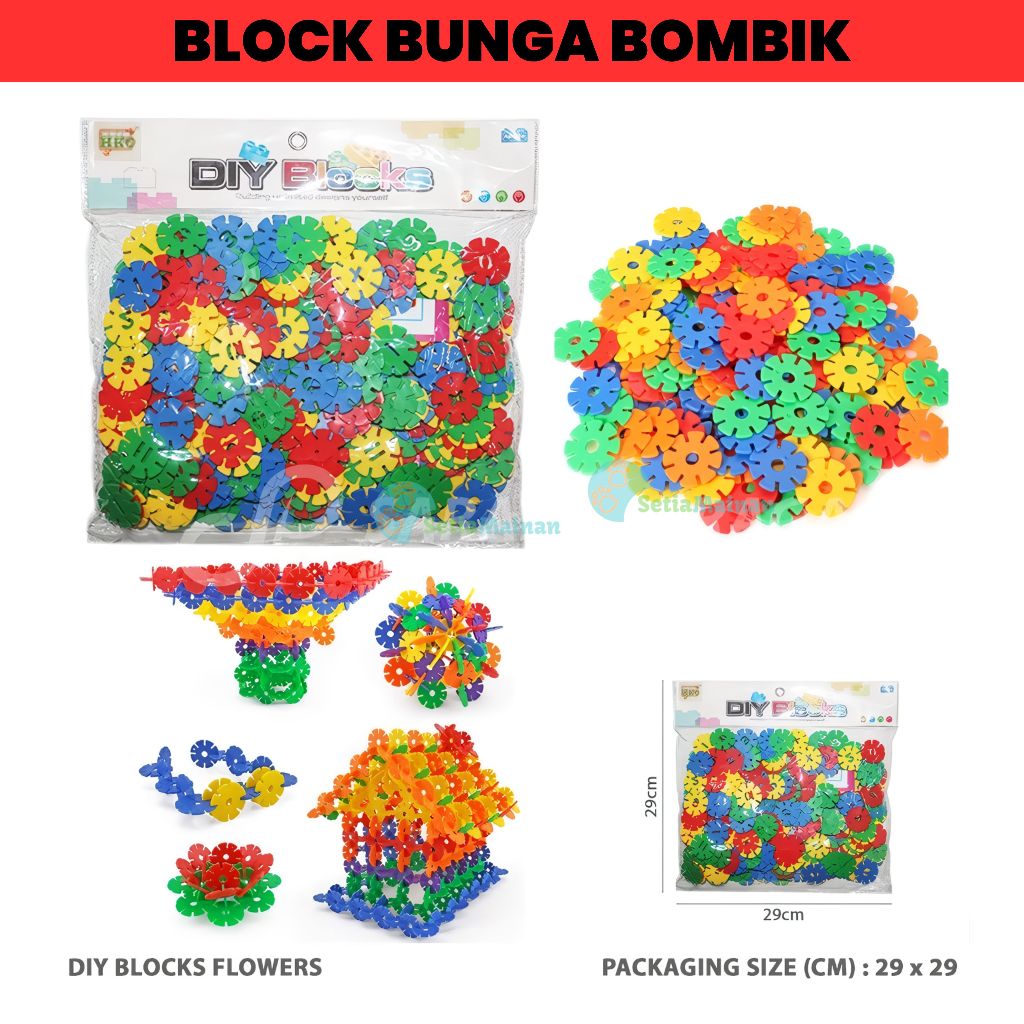 Mainan Anak Kreatif Block Blok Balok Brick Bunga Bombik isi 180 Pcs | mainan edukasi edukatif
