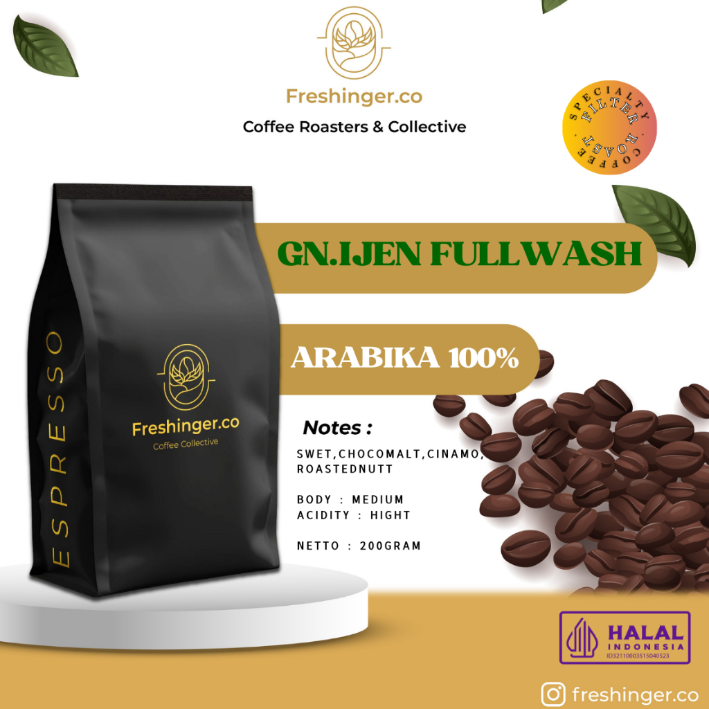 

ARABIKA IJEN FULL WASH CLASSIC SPECIALTY COFFEE ( BIJI/BUBUK) 200GRAM