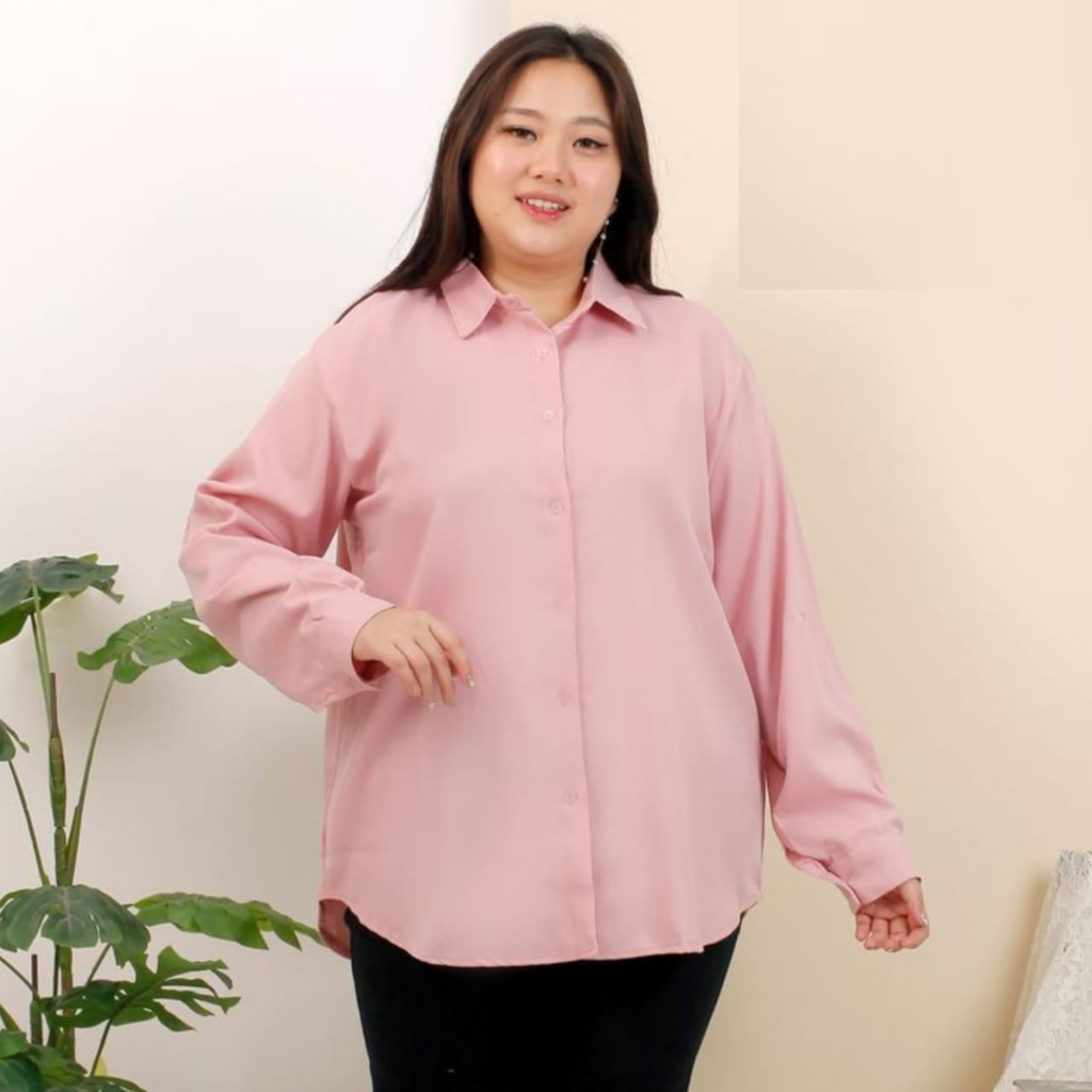 Kemeja Jumbo Wanita Rayon Premium Ld 124  Bahan Jatuh