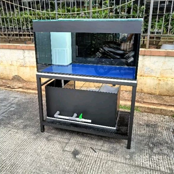 Aquarium paket 100x50x50 full 10 mm sump filter backwash siap pakai