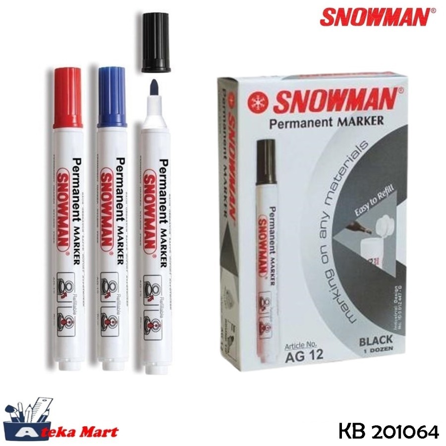 

Spidol Permanent Marker SNOWMAN AG-12 isi 1 Pack ( 12 Pcs ) / Spidol Permanent Marker AG-12 Snowman