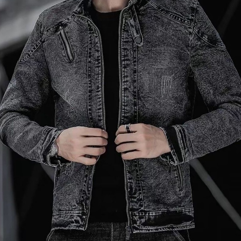 Terbaik Jaket Jeans Distro Keren PriaCowo Hitam Panjang Jacket Jeans Casual Resleting
