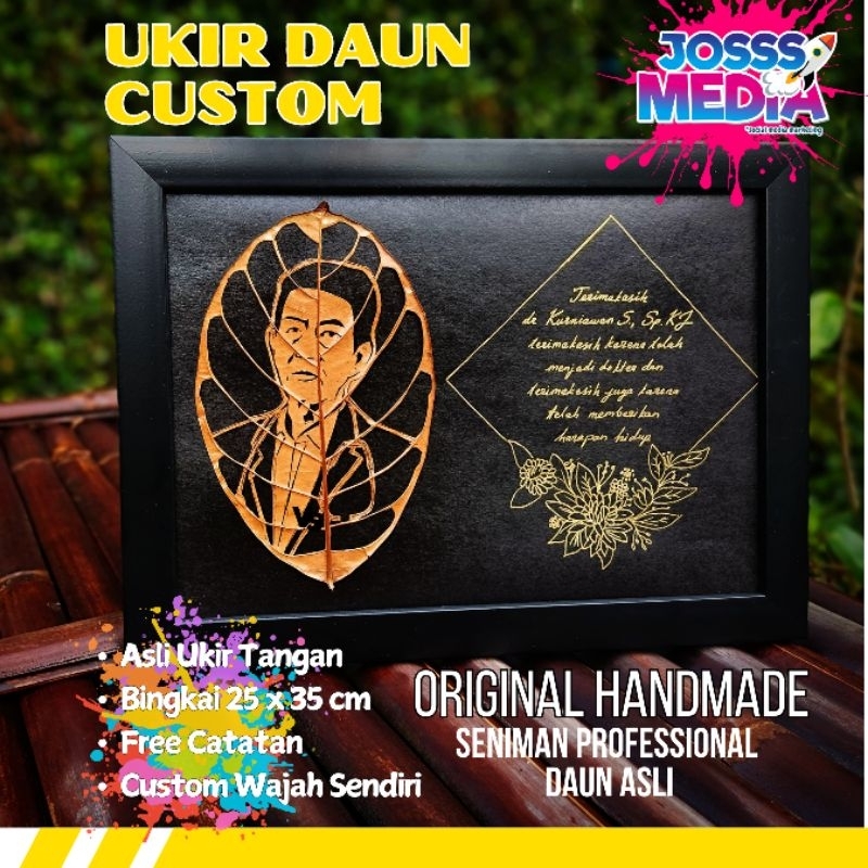 UKIR DAUN KADO WISUDA | UKIR DAUN WAJAH SILUET | KADO PERNIKAHAN KADO ULTAH | JOSSSMEDIA
