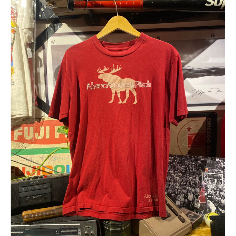 kaos Vintage 1990s Abercrombie And Fitch Red Single stitch atas bawah second