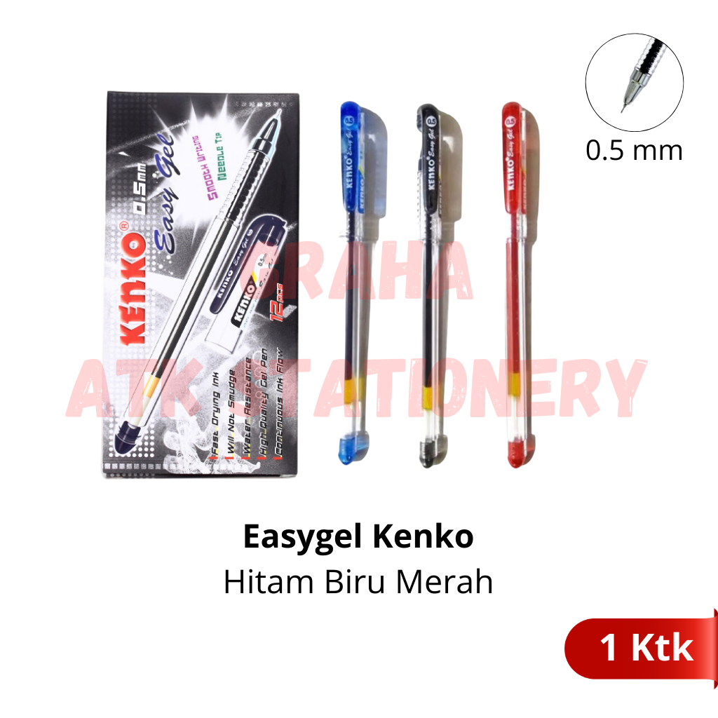 

[1 Kotak] Pulpen EasyGel Kenko Hitam, Biru, Merah / Gel Pen 0.5mm EasyGel Kenko