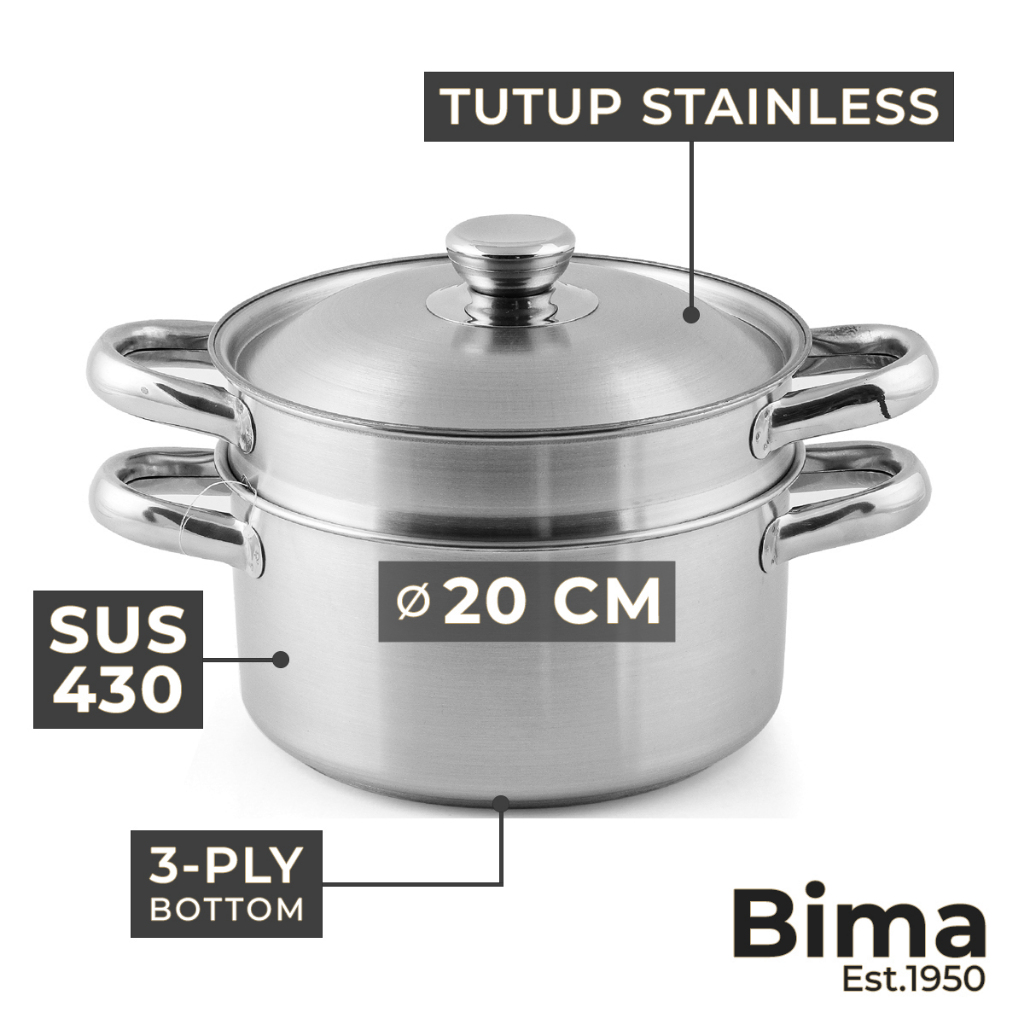 BIMA Panci Kukus Stainless Steel 2 Susun Panci Kukusan Kecil 20 CM Morganware