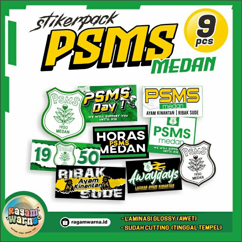 

Stiker PSMS Medan, ribak sude, Horas Medan, laskar ayam kinantan (9pcs)