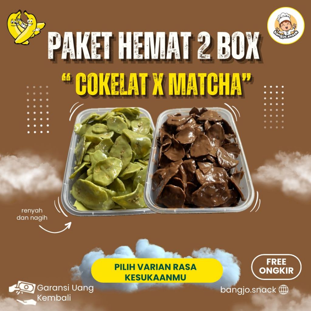 

Keripik Pisang Lumer Paket Hemat Coklat X Matcha 300Gram Pisang Coklat Premium