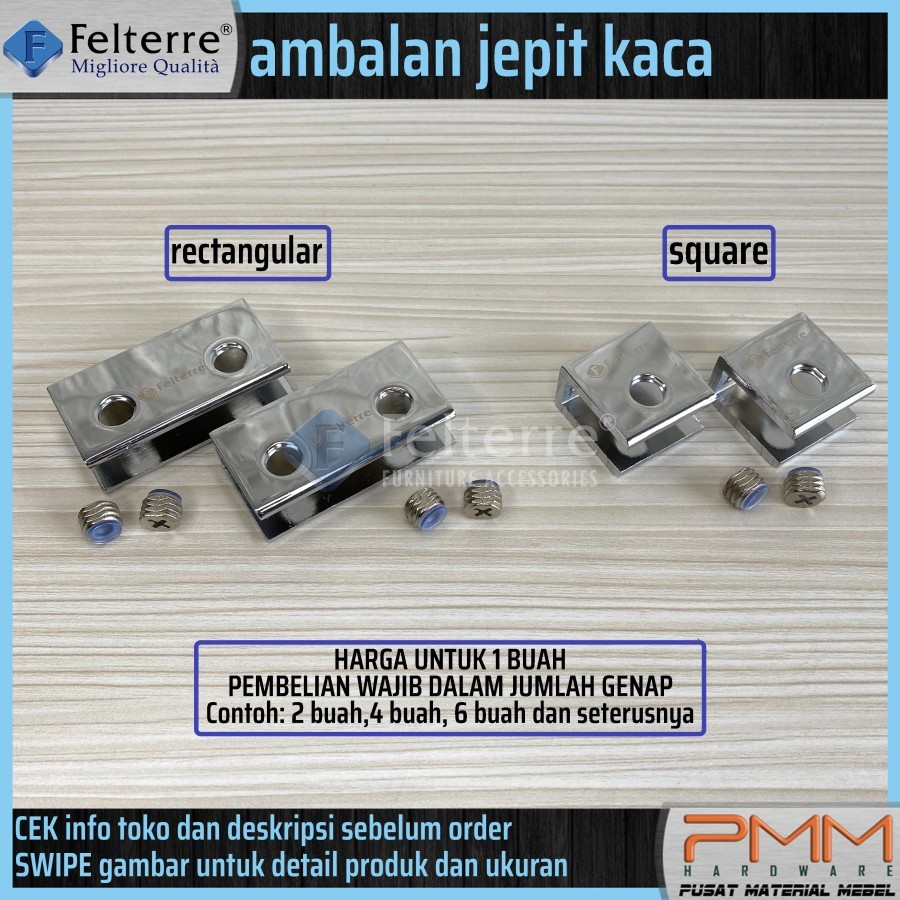 ambalan jepit kaca FELTERRE | penjepit klip kaca wastafel zinc alloy