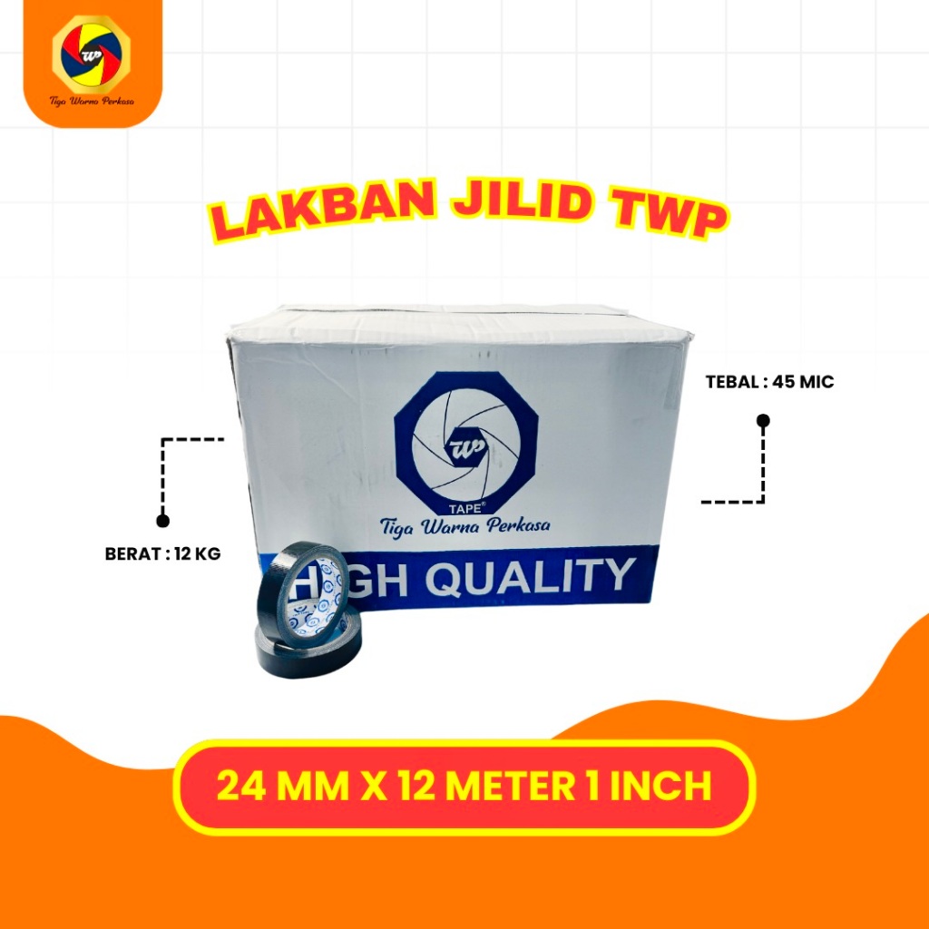 

Lakban Jilid Hitam 1 Inch TWP | 1 kardus isi 144 roll - TWP Tape