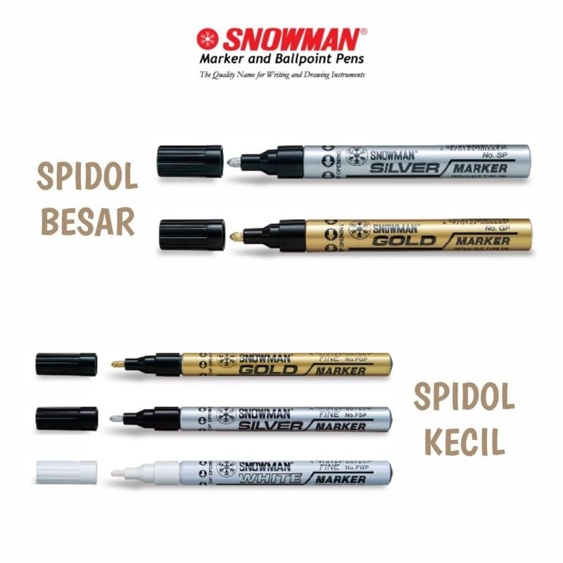 

spidol permanent marker snowman warna gold emas, perak silver, putih