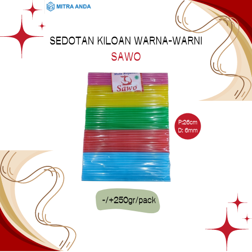 Sedotan Kiloan Warna-Warni Sawo P:26cm D:6mm @250gr