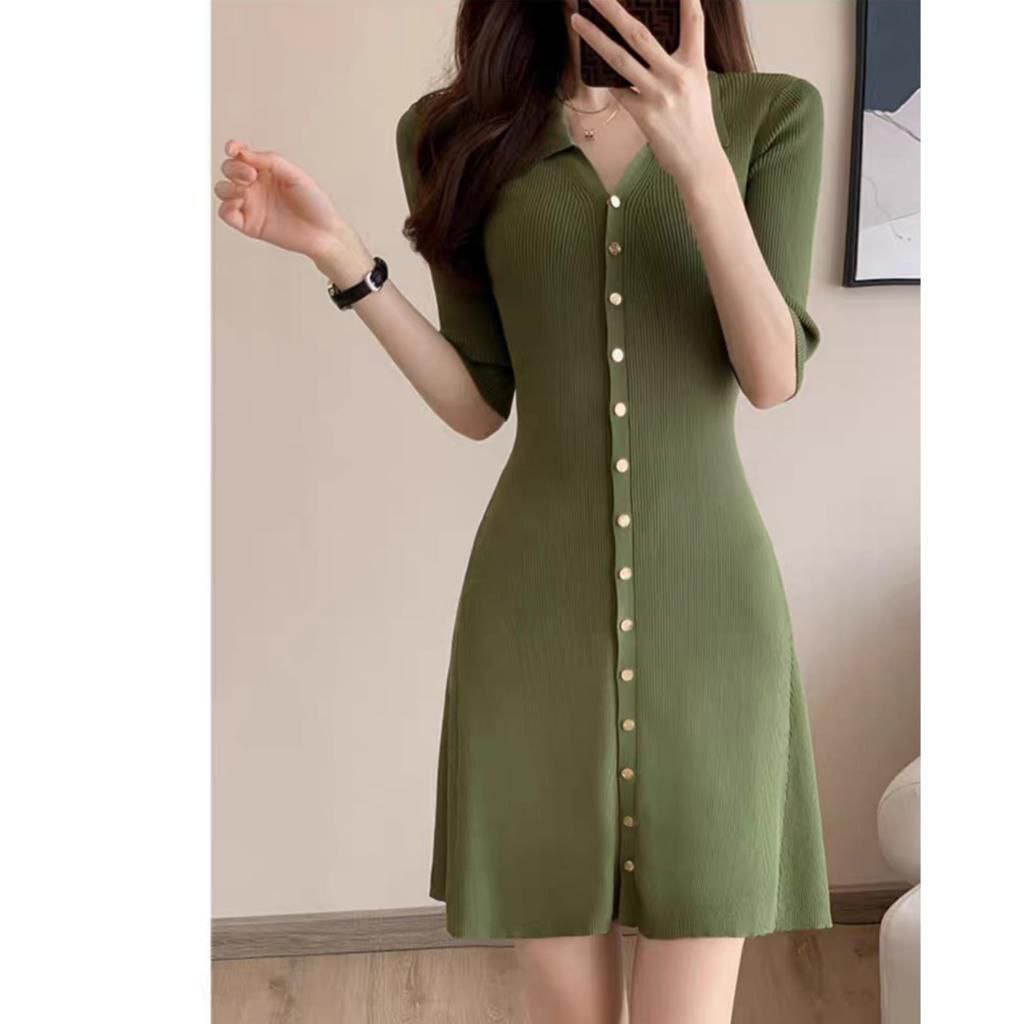 D8210 Elsa Knitted Button Mini Dress