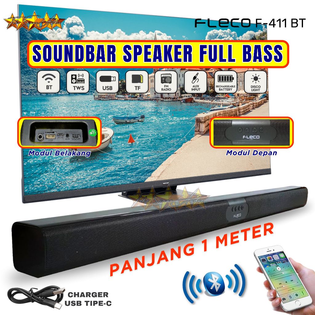 Speaker Bluetooth Panjang 1 Meter FLECO F-411 speaker TV HP Komputer Suara Extra Bass Speaker