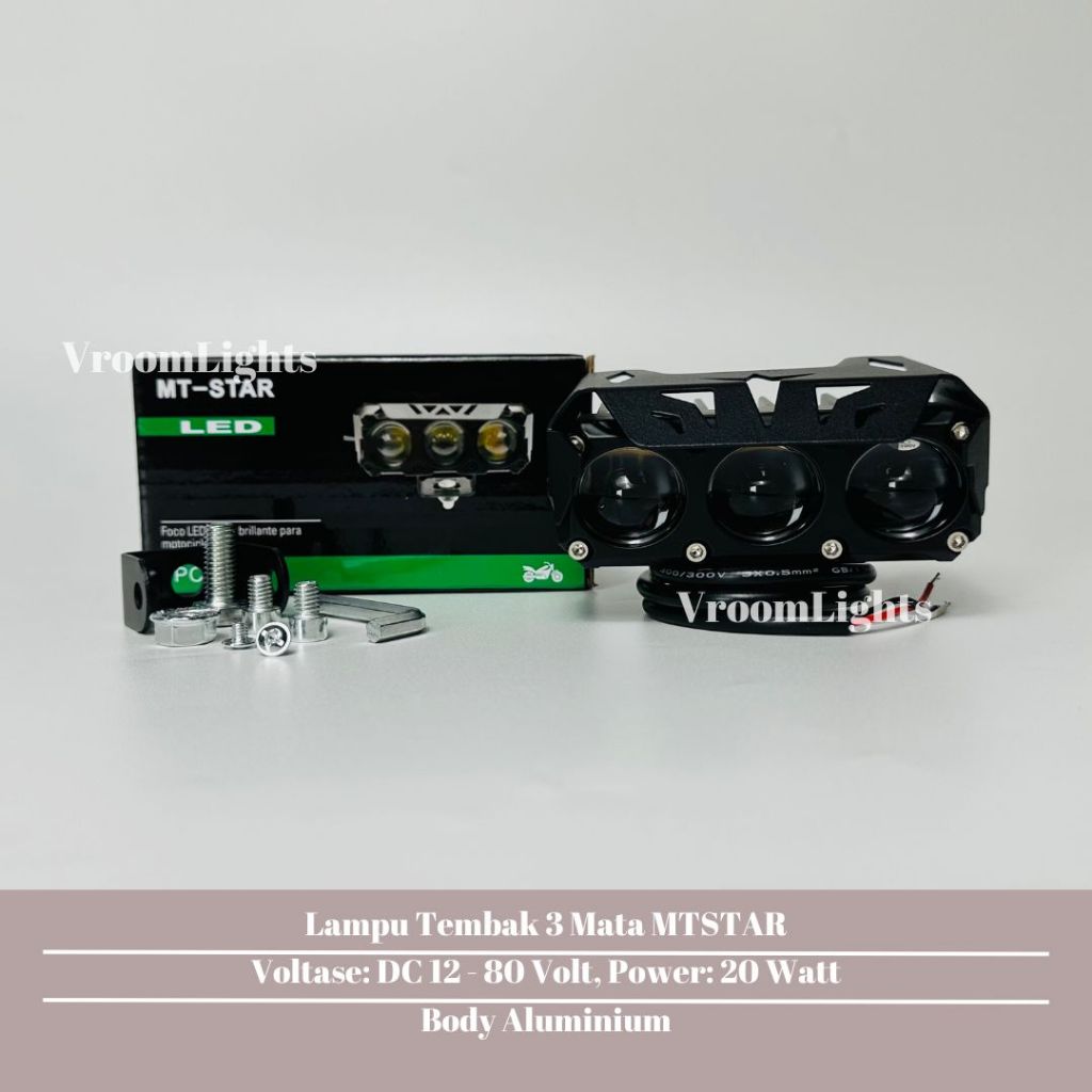 Lampu Tembak MT STAR 3 Mata Cahaya Laser LED Waterproof Full Aluminium